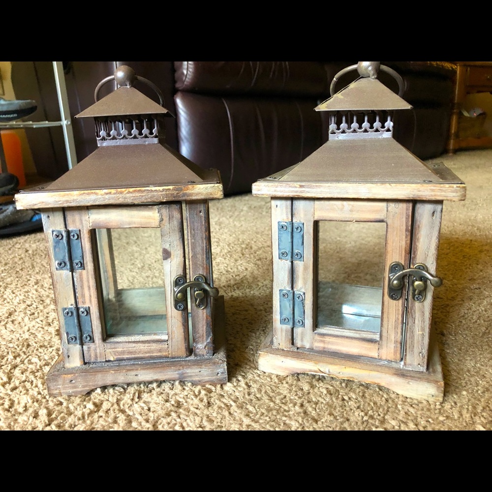 Set of Rustic Wood Lanterns